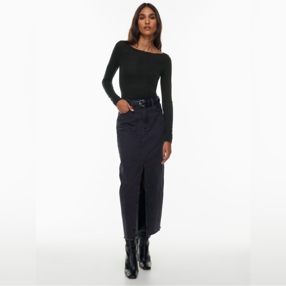 Aritzia Denim Forum ‘90s Vintage Maxi Jean Skirt - Front Split Washed Black - 31